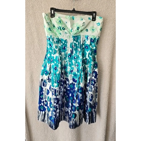 Calvin Klein Dresses & Skirts - Calvin Klein Blue White Floral Watercolor Strapless Dress Blue/turquoise Size 12